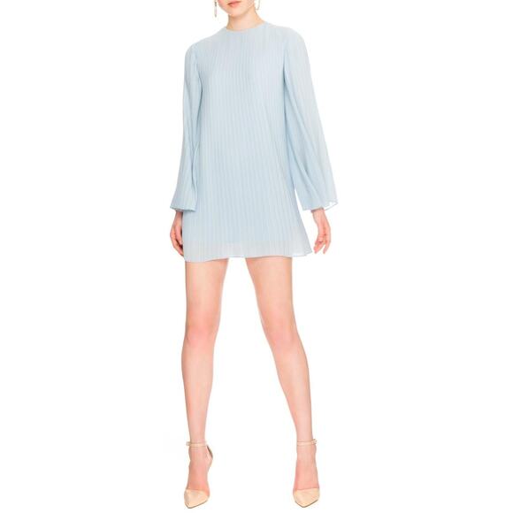 Keepsake Women's Listen Out long sleeve pastel blue Mini Dress‎ Pleated M NEW
